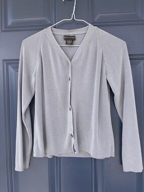 Banana Republic Grey Silk Knit Cardigan with pearlescent buttons fits petite XS